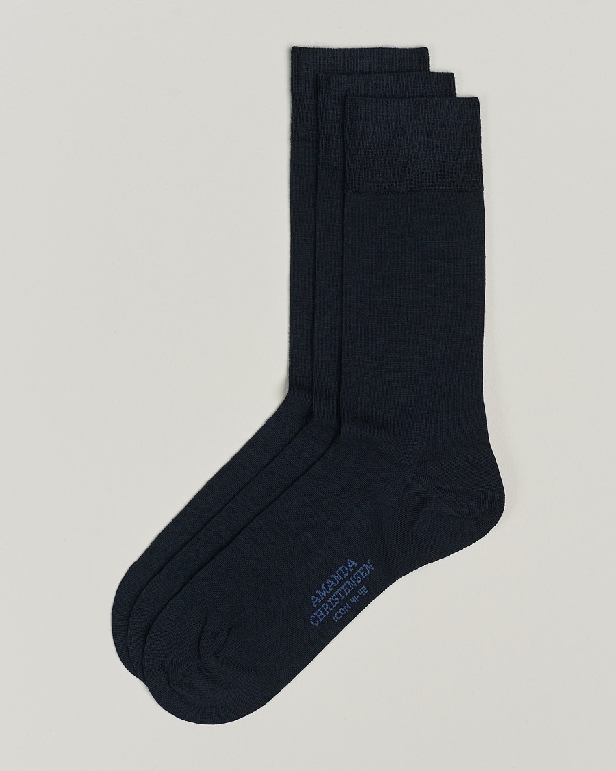 Amanda Christensen 3-Pack Icon Wool/Cotton Socks Dark Navy – Bleu