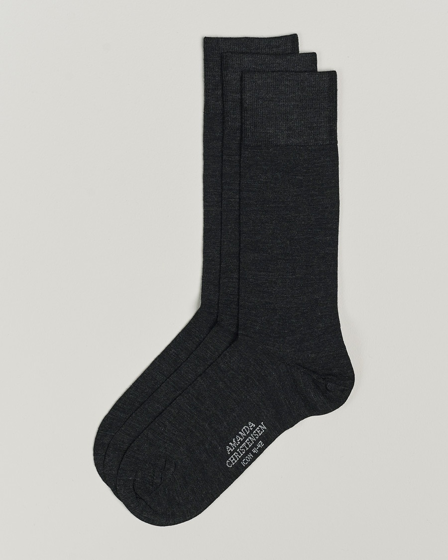 Amanda Christensen 3-Pack Icon Wool/Cotton Socks Antracite Melange – Gris