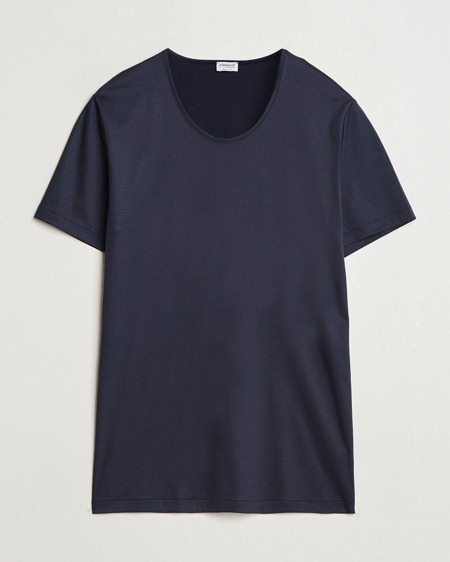 Zimmerli of Switzerland Sea Island Cotton Crew Neck T-shirt Navy – Bleu