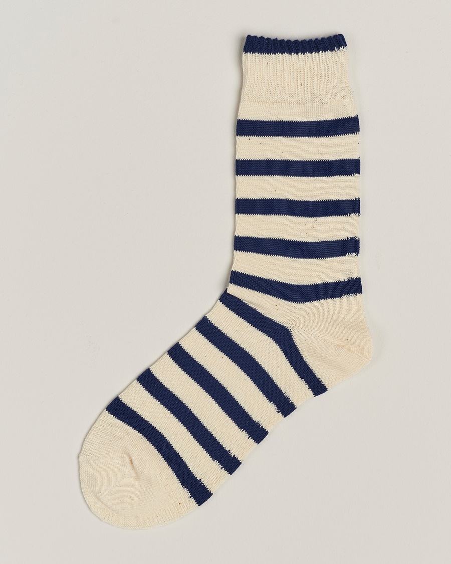 BEAMS PLUS BEAMS PLUS2 Tone Stripe SocksWhite/Navy – Blanc