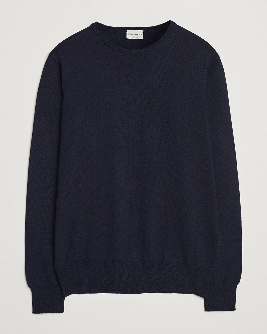 Morgano Extra Fine Merino Wool Crewneck Navy – Bleu