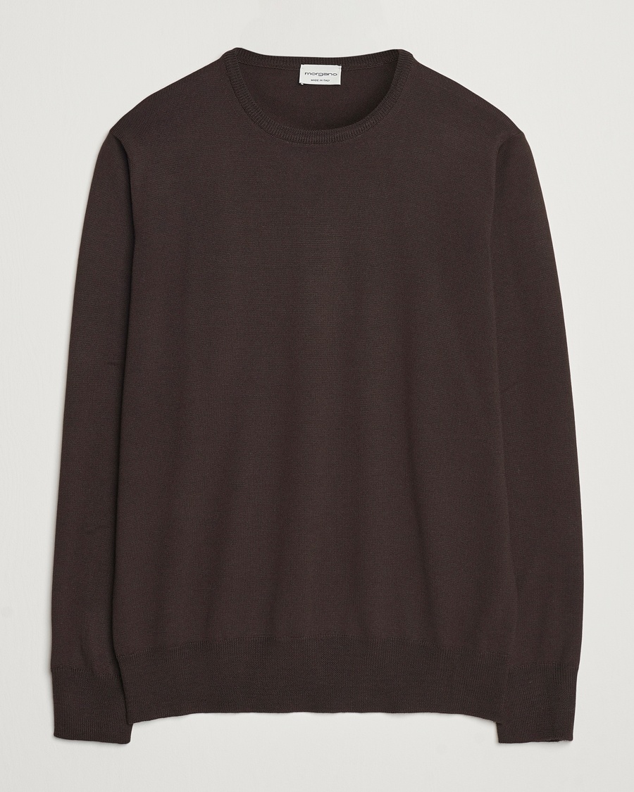 Morgano Extra Fine Merino Wool Crewneck Dark Brown – Marron