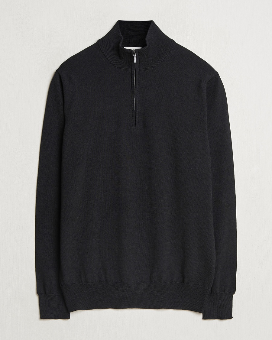 Morgano Extra Fine Merino Wool Half-Zip Black – Noir