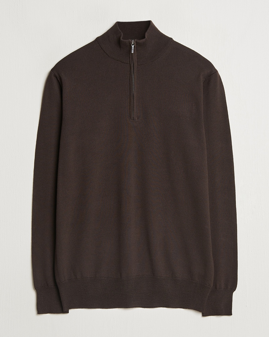 Morgano Extra Fine Merino Wool Half-Zip Dark Brown – Marron