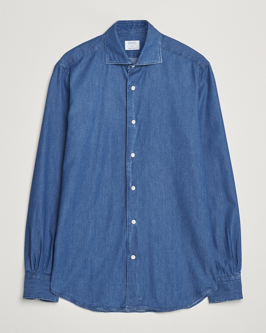 Mazzarelli Soft Cotton Denim Shirt Stone Wash – Bleu