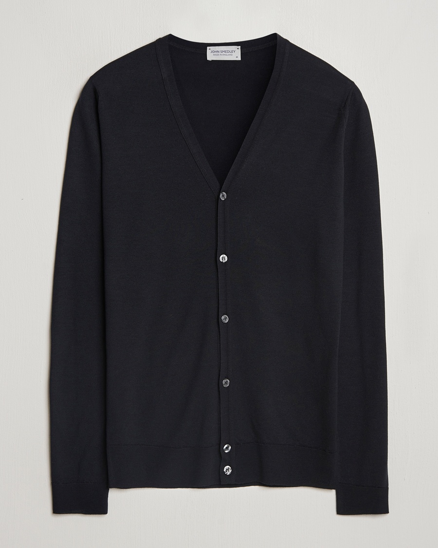 John Smedley Petworth Extra Fine Merino Cardigan Black – Noir