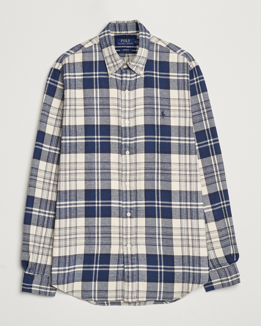 Polo Ralph Lauren Custom Fit Brushed Flannel Checked Shirt Off White – Bleu
