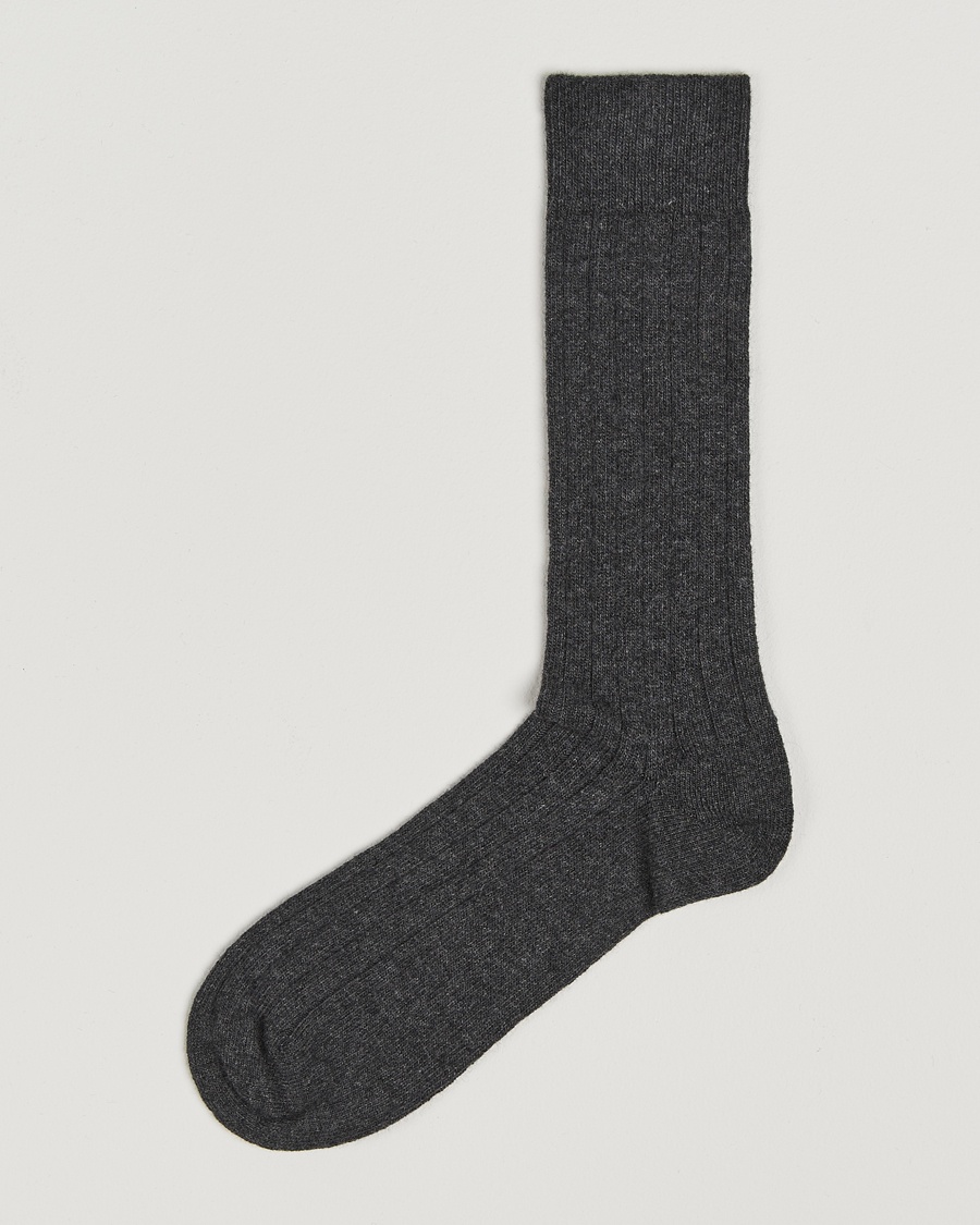 Bresciani Wool/Cashmere Ribbed Socks Dark Grey – Gris