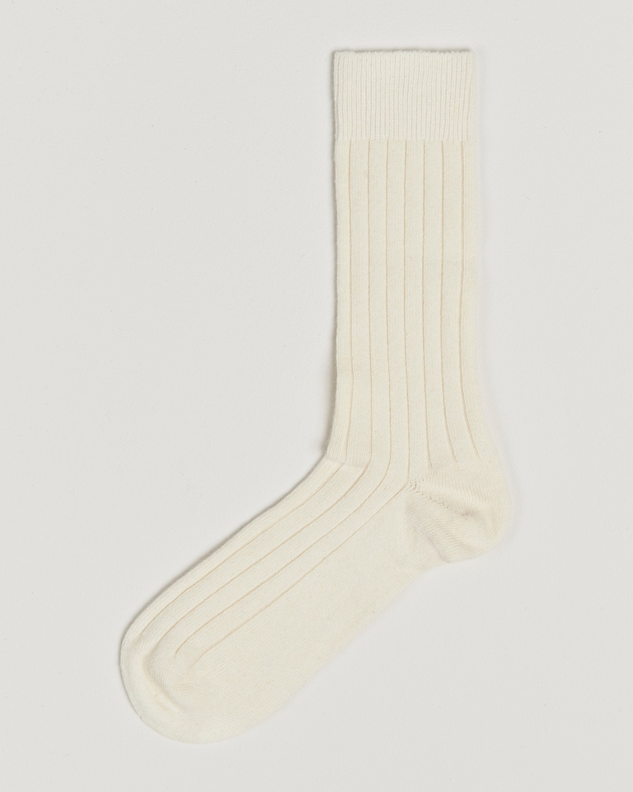 Bresciani Wool/Cashmere Ribbed Socks White – Blanc
