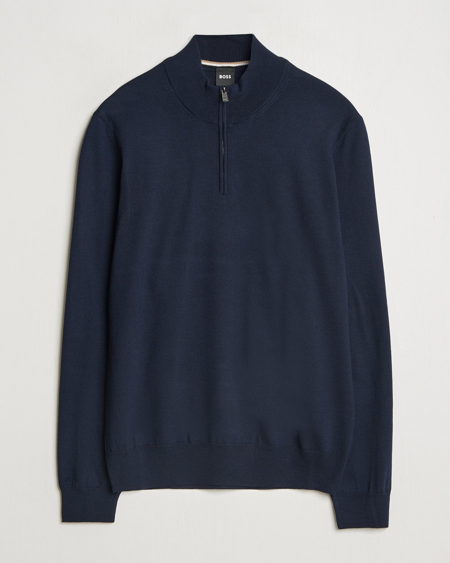 BOSS BLACK Ebenji Merino Knitted Half Zip Dark Blue – Bleu