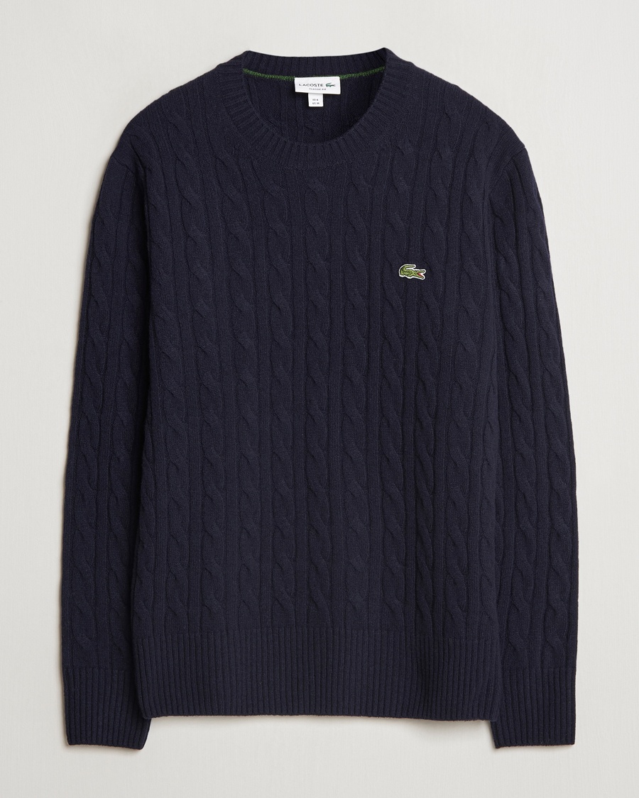 Lacoste Carded Wool Cable Crew Neck Navy – Bleu
