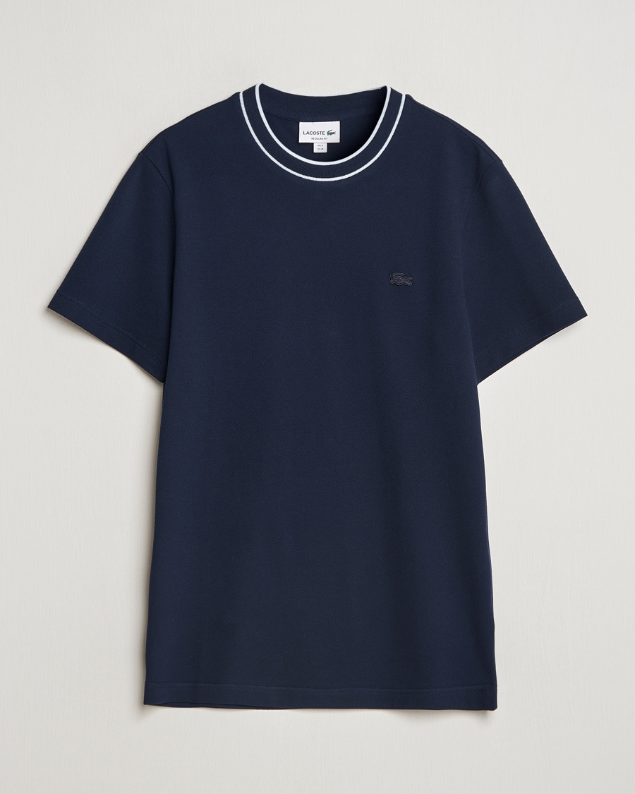 Lacoste Contrast Rib Piqué T-Shirt Navy Blue – Bleu
