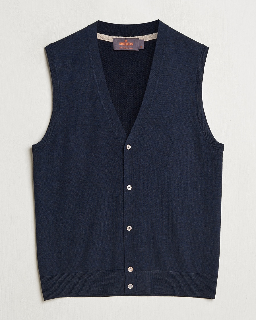 Morris Merino Slipover Vest Navy – Bleu