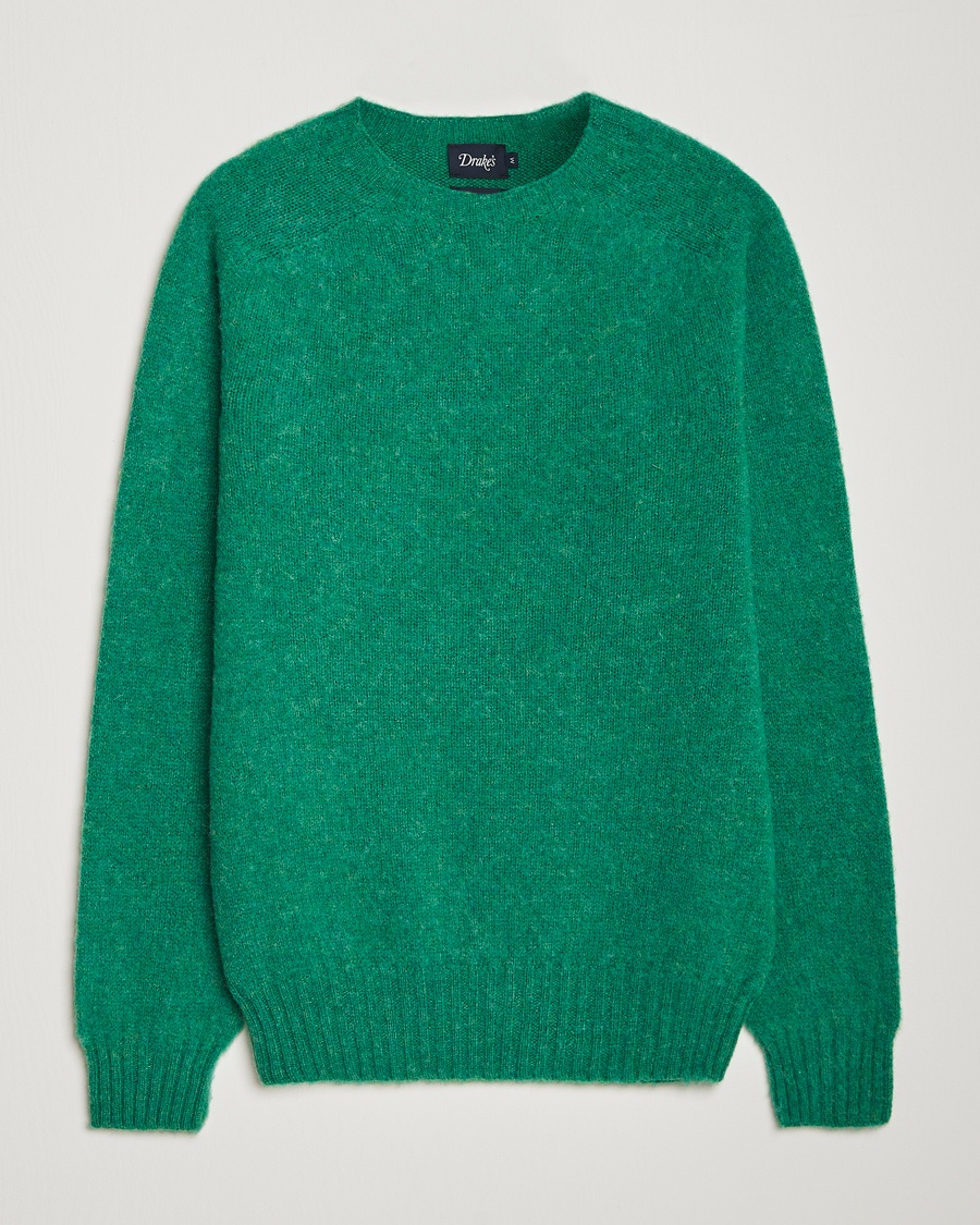 Drake's Brushed Shetland Crew Green – Vert