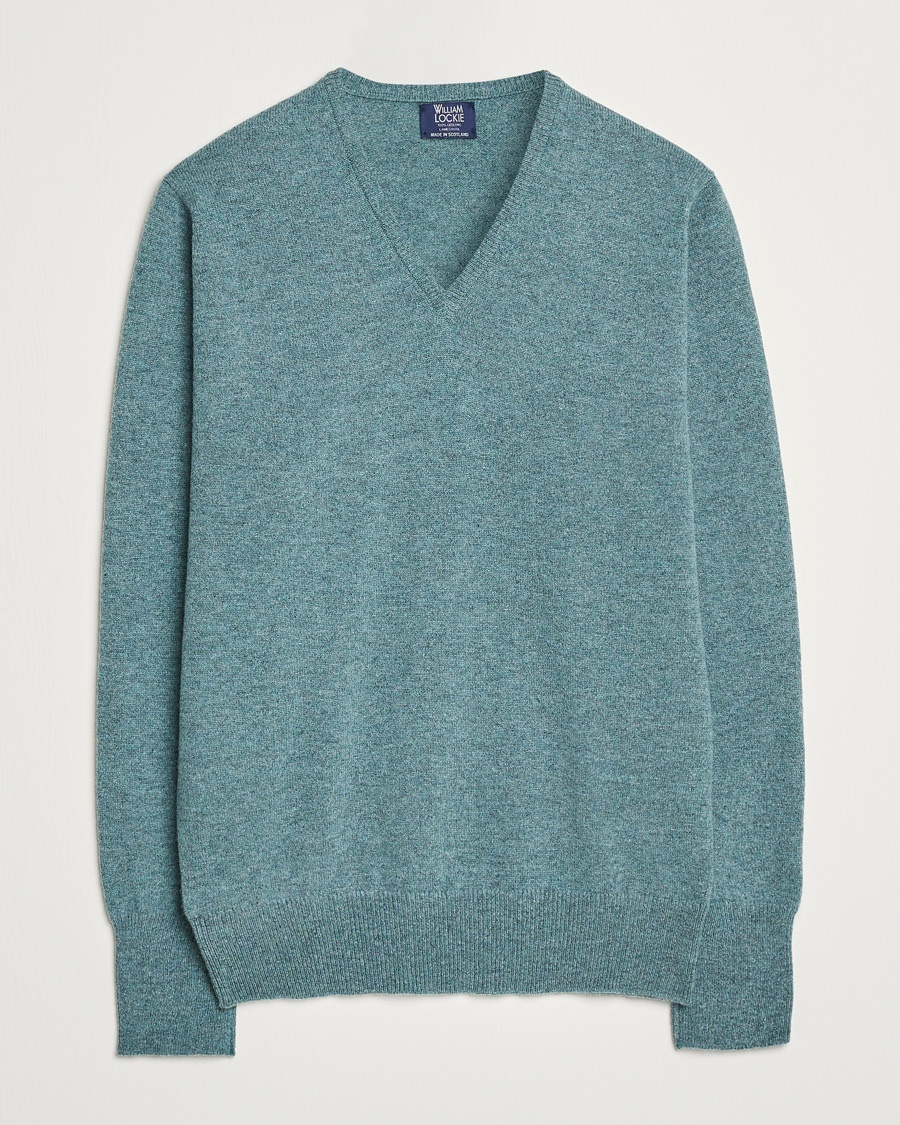 William Lockie Rob Lambswool V-Neck Caspian – Vert