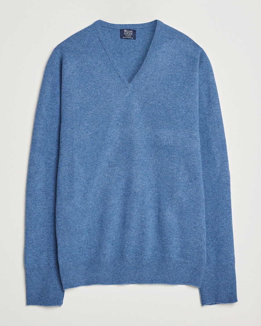 William Lockie Rob Lambswool V-Neck Clyde – Bleu
