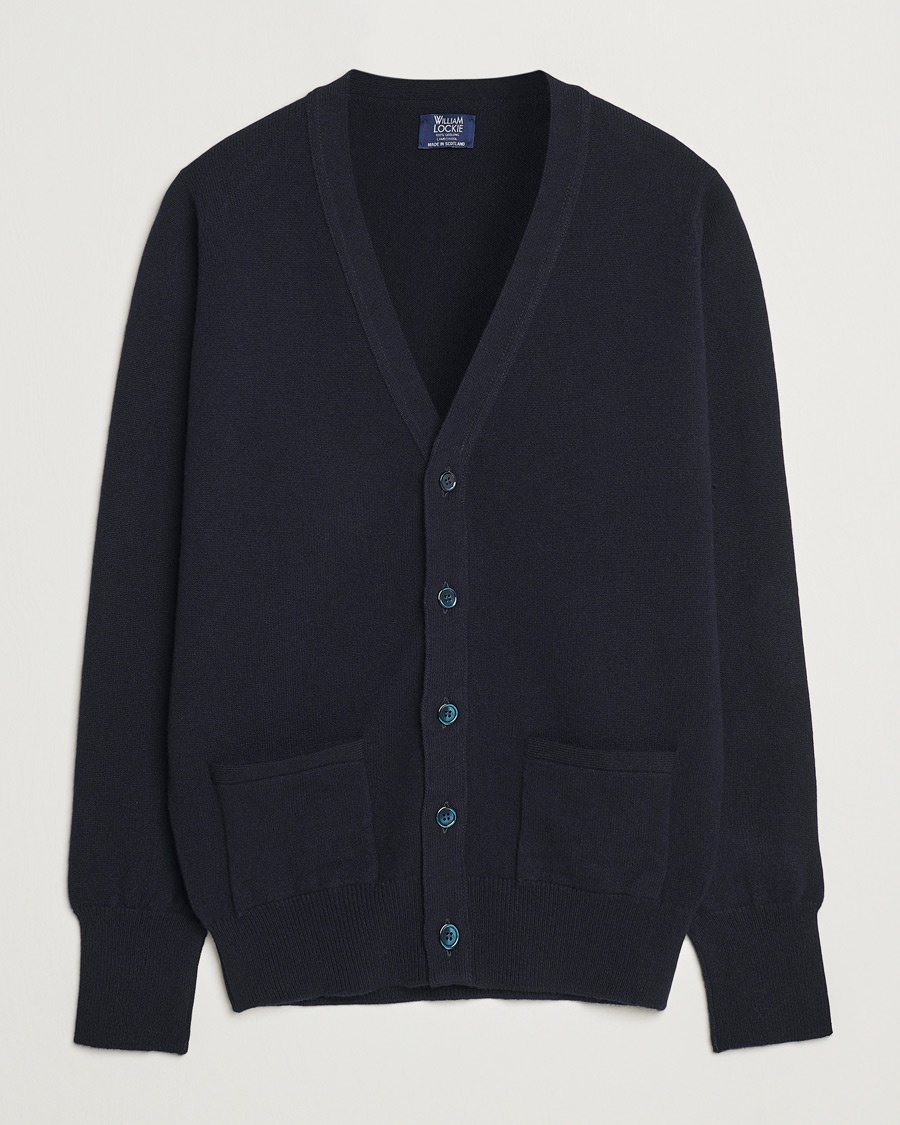 William Lockie Rob Lambswool Cardigan Navy – Bleu
