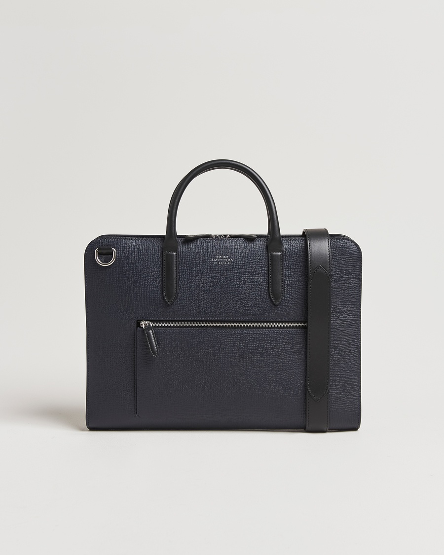 Smythson Ludlow Ultra Slim Brefcase With Zip Front Navy – Bleu
