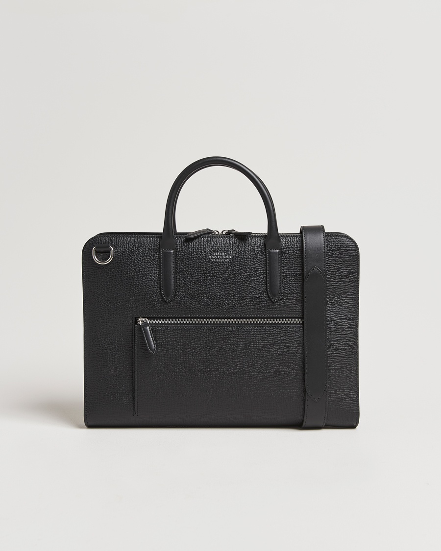 Smythson Ludlow Ultra Slim Brefcase With Zip Front Black – Noir