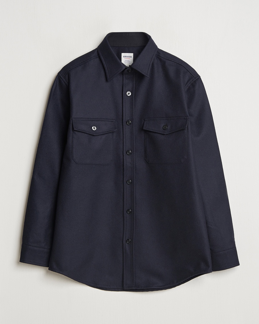 Kamakura Shirts Wool Flannel CPO Shirt Navy – Bleu
