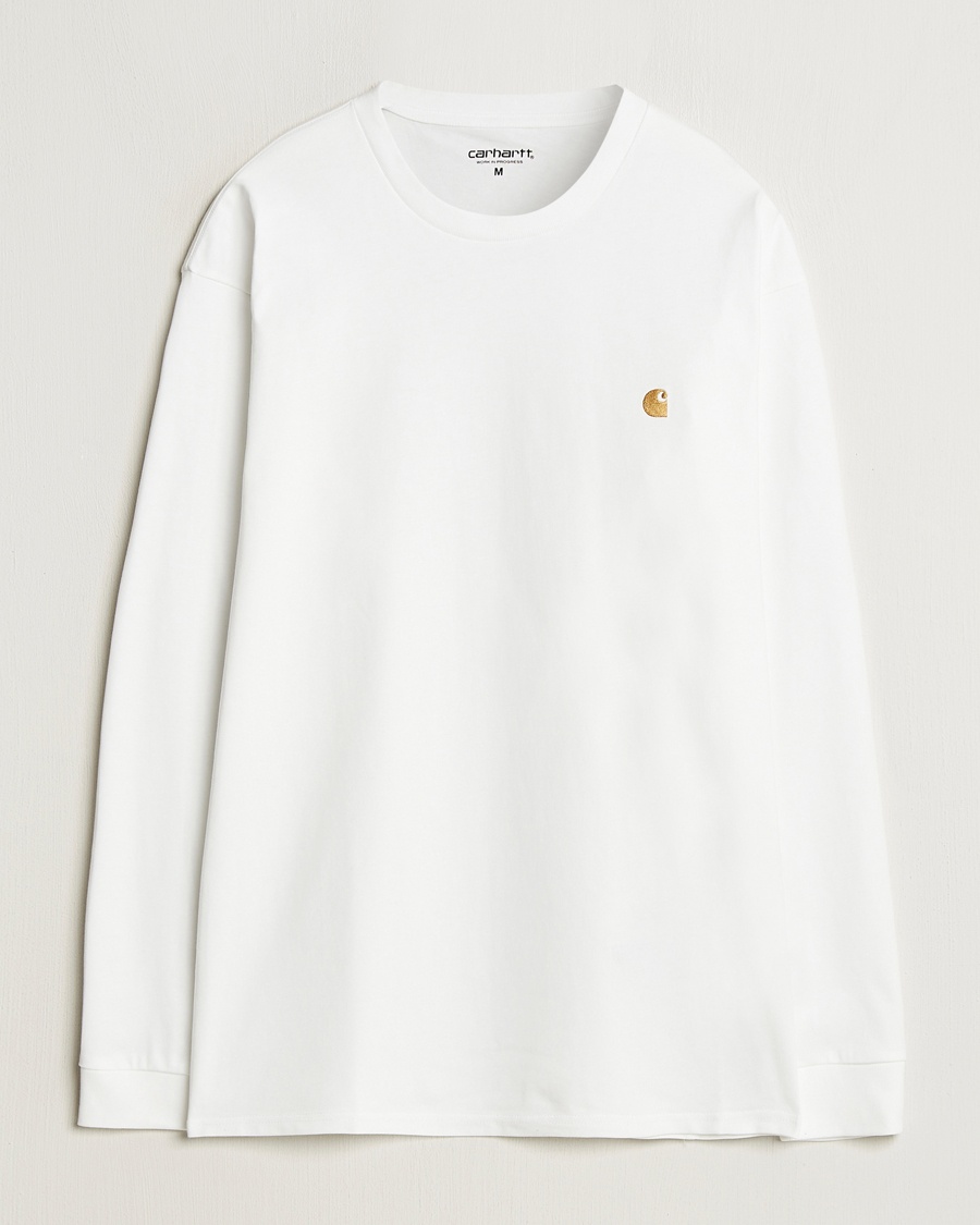 Carhartt WIP Chase Combed Cotton Long Sleeve T-Shirt White/Gold – Blanc