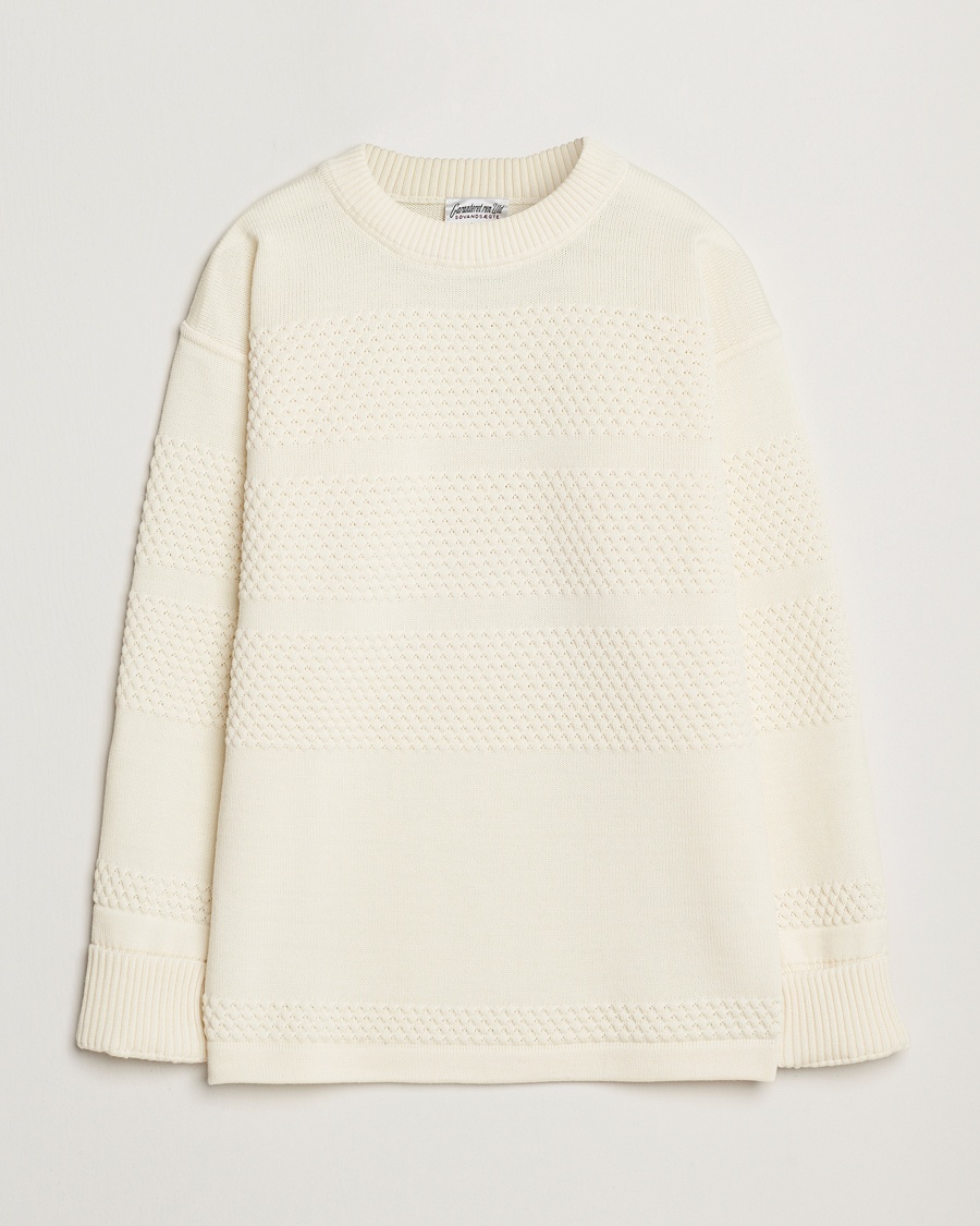 S.N.S. Herning Fisherman Wool Crew Neck Sweater Natural White – Blanc