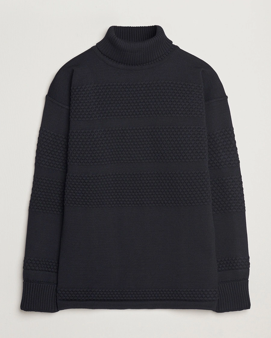 S.N.S. Herning Fisherman Wool Rollneck Sweater Navy Blue – Bleu