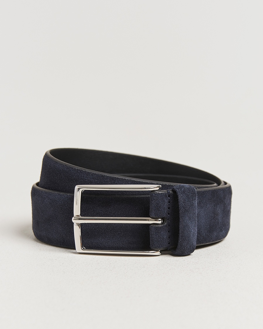 Anderson's Calf Suede 3,5 cm Belt Navy – Bleu
