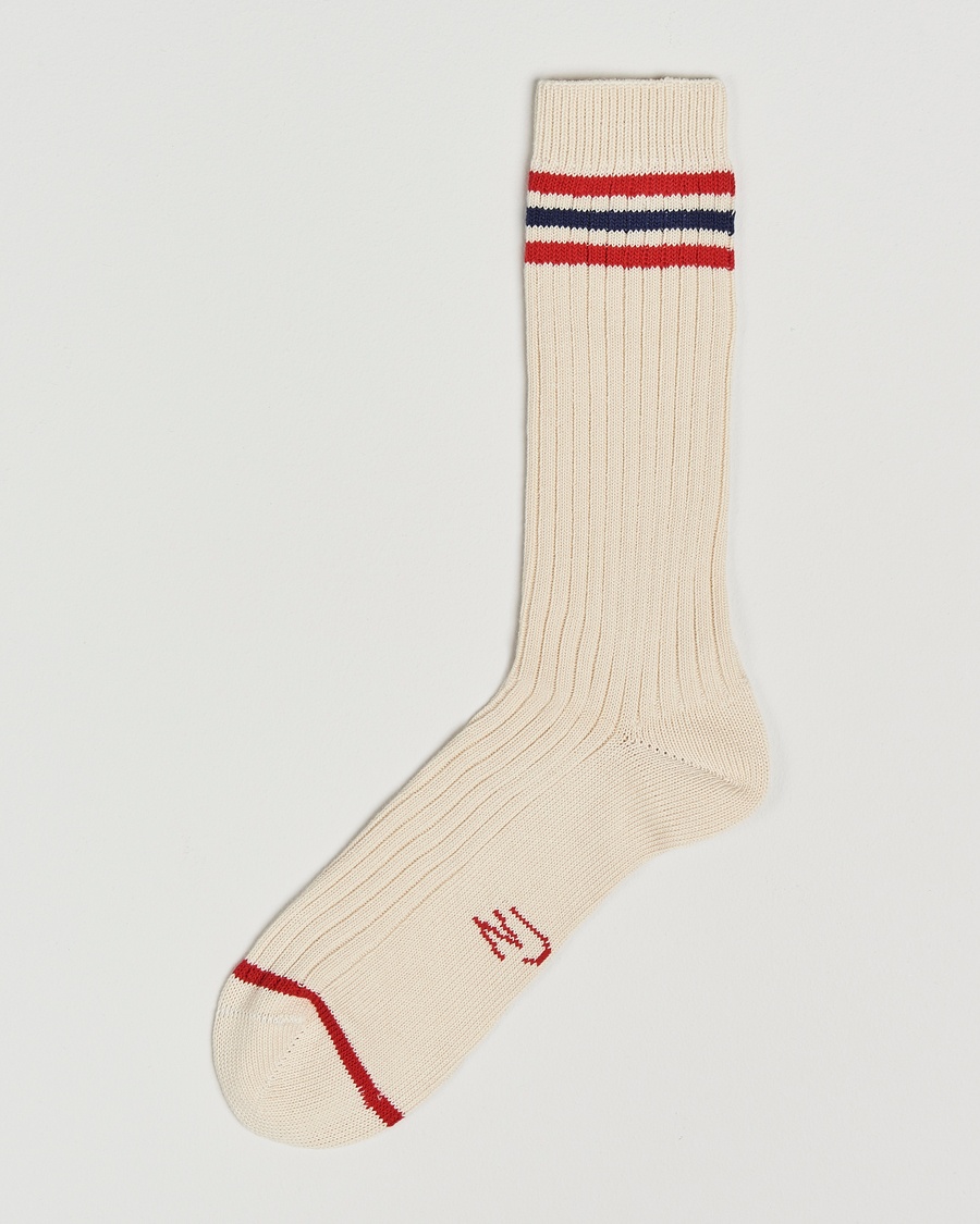 Nudie Jeans Retro Tennis Socks Off White/Red – Blanc