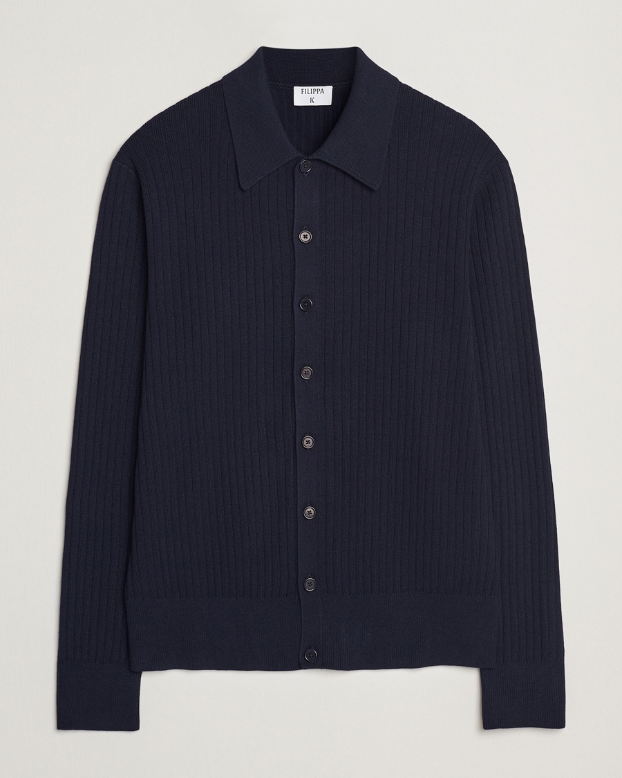 Filippa K Cotton Merino Knitted Cardigan Navy – Bleu