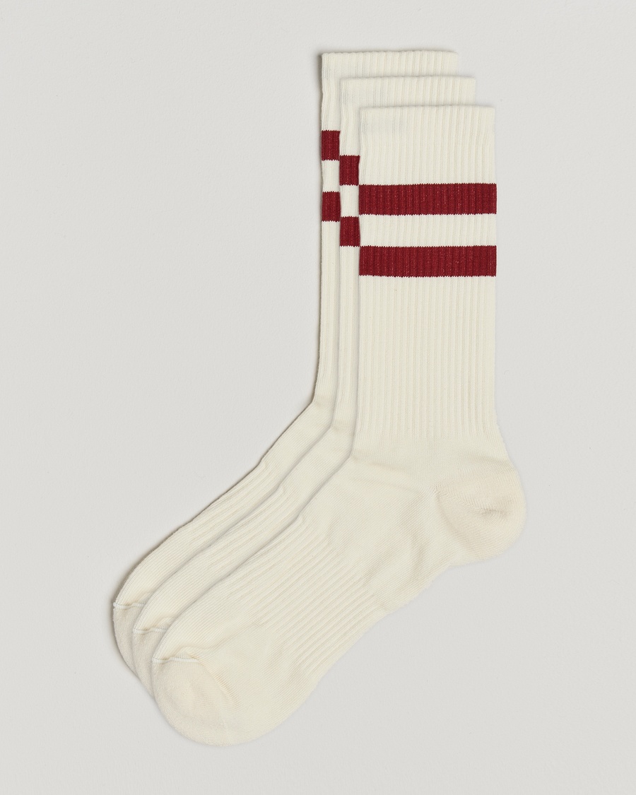Sweyd 3-Pack Two Stripe Cotton Socks White/Red – Blanc