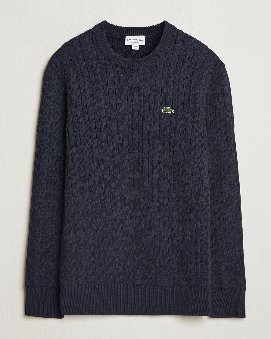 Lacoste Cotton Cable Sweater Navy Blue – Bleu