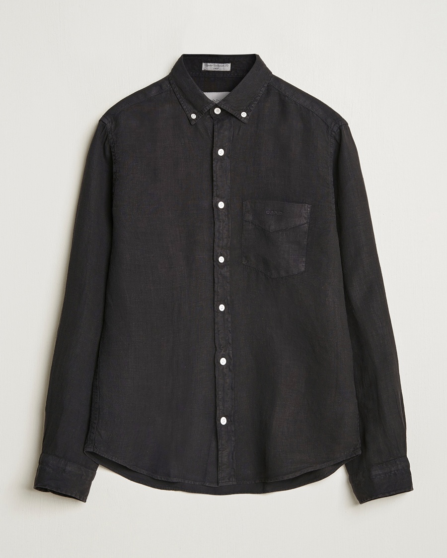 Gant Regular Fit Garment Dyed Linen Shirt Black – Noir