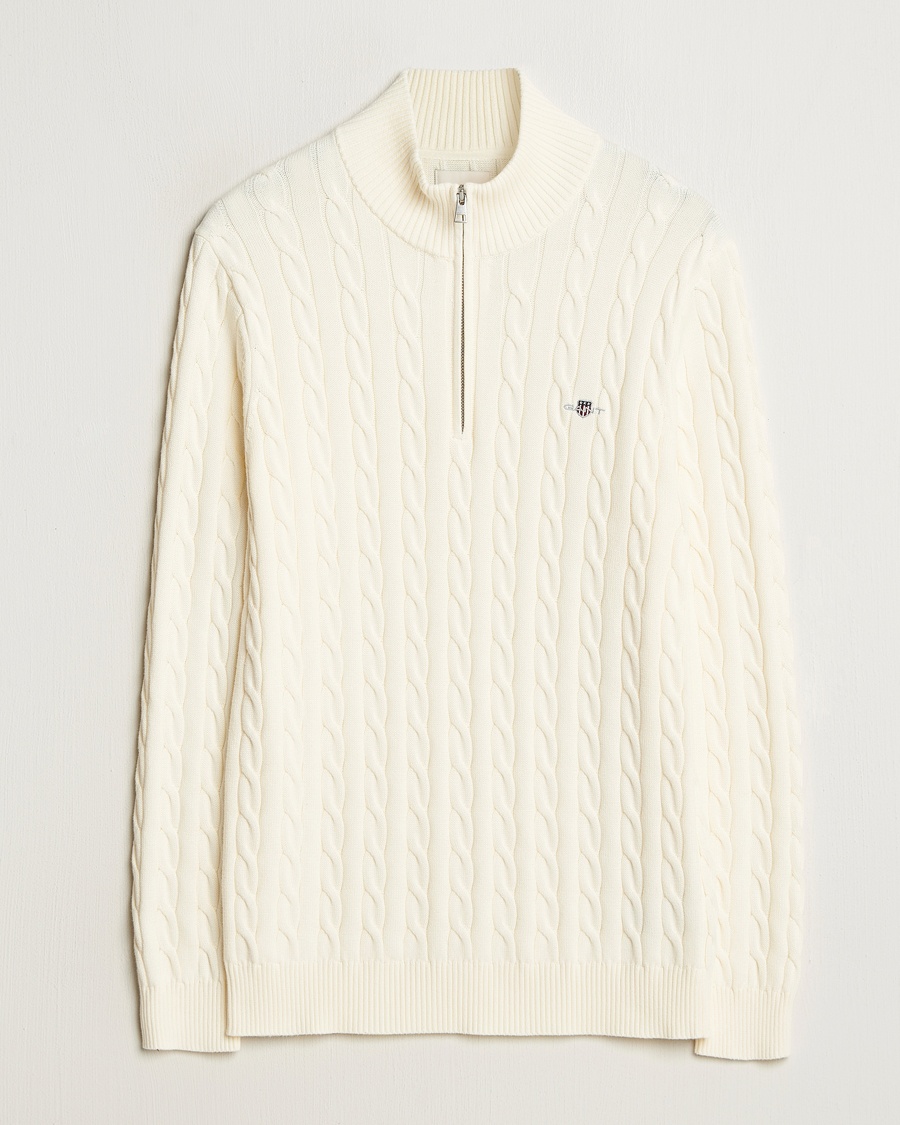 GANT Cotton Cable Half Zip Cream – Blanc