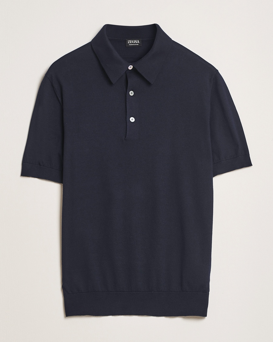Zegna Premium Cotton Knitted Polo Navy – Bleu