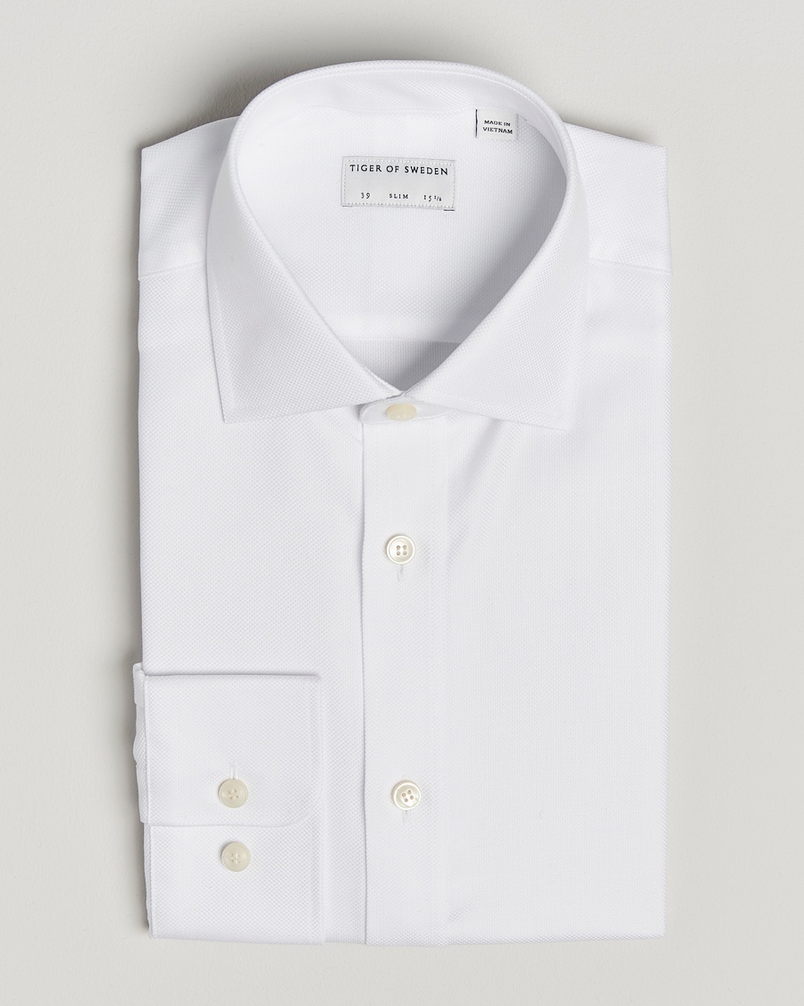 Tiger of Sweden Adley Structured Slim Fit Cut Away Shirt White – Blanc