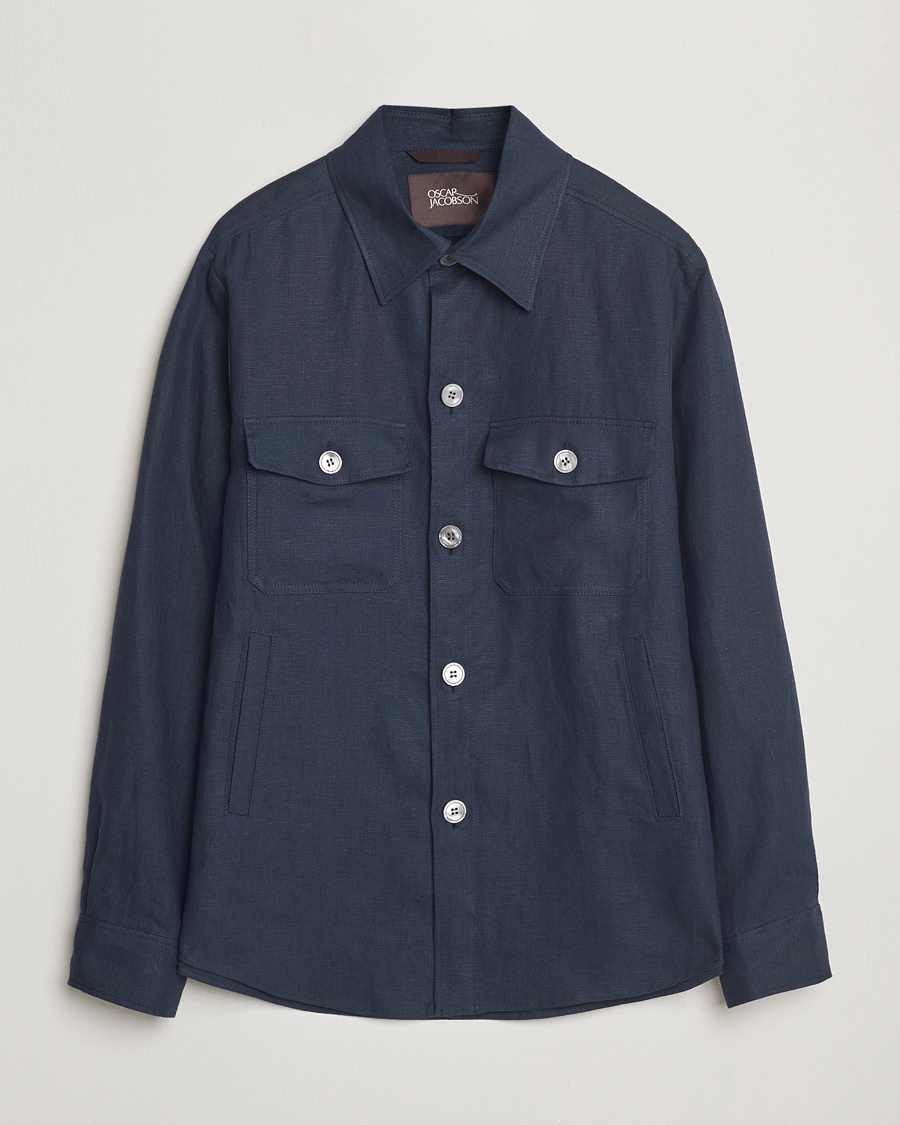 Oscar Jacobson Maverick Linen Shirt Jacket Navy – Bleu