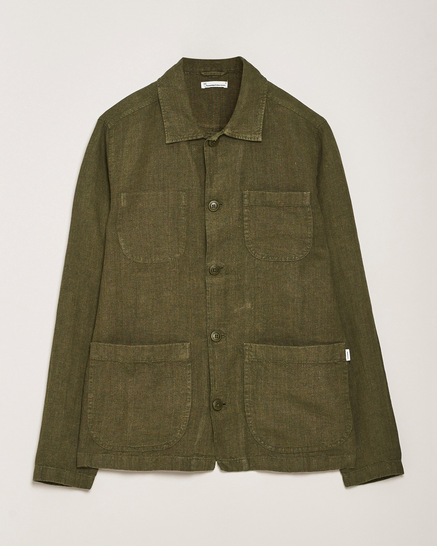 KnowledgeCotton Apparel Linen Overshirt Burnt Olive – Vert