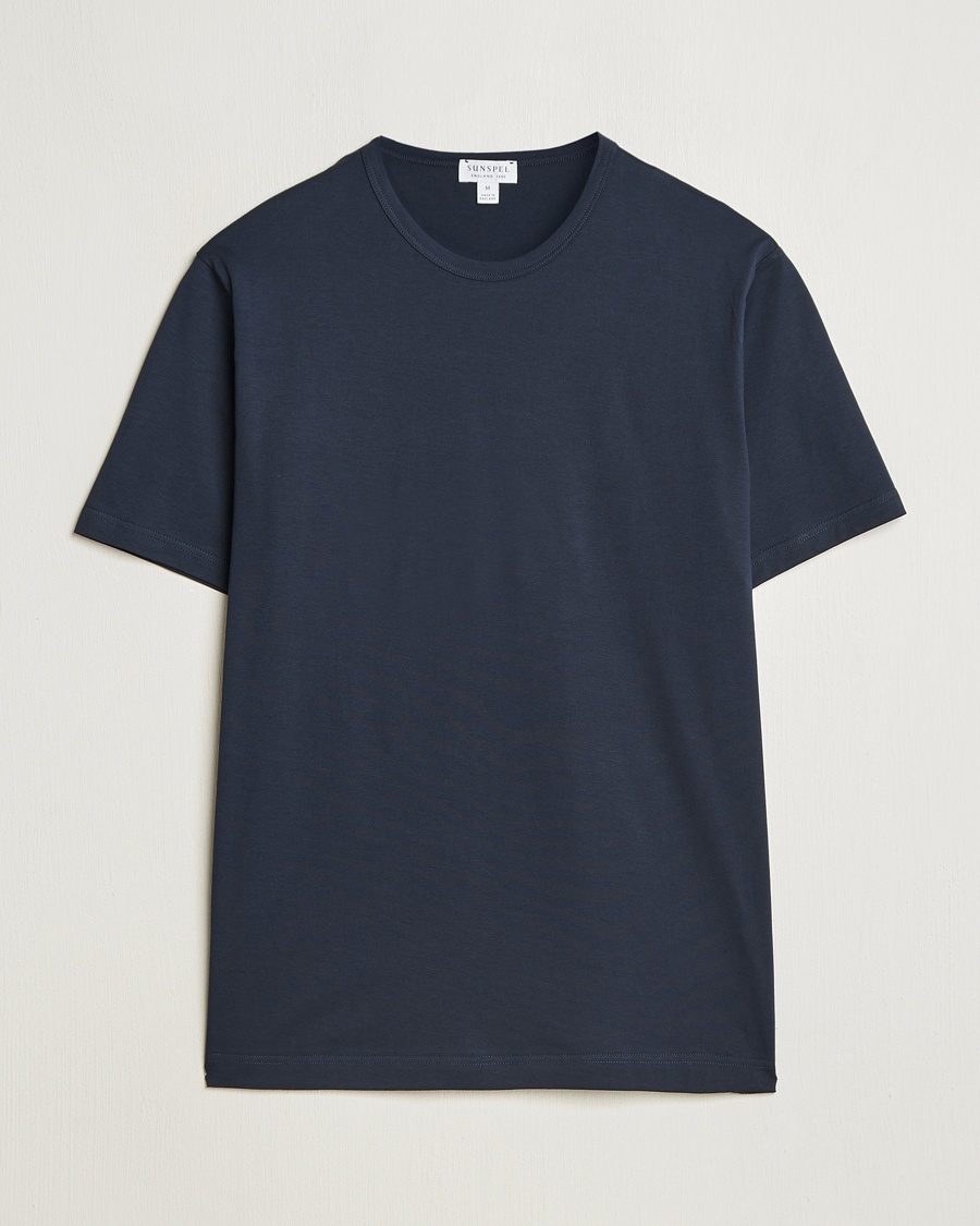 Sunspel Crew Neck Q82 Cotton T-Shirt Midnight Navy – Bleu