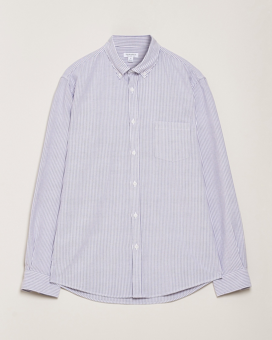 Sunspel Striped Oxford Button Down Shirt White/Navy – Bleu