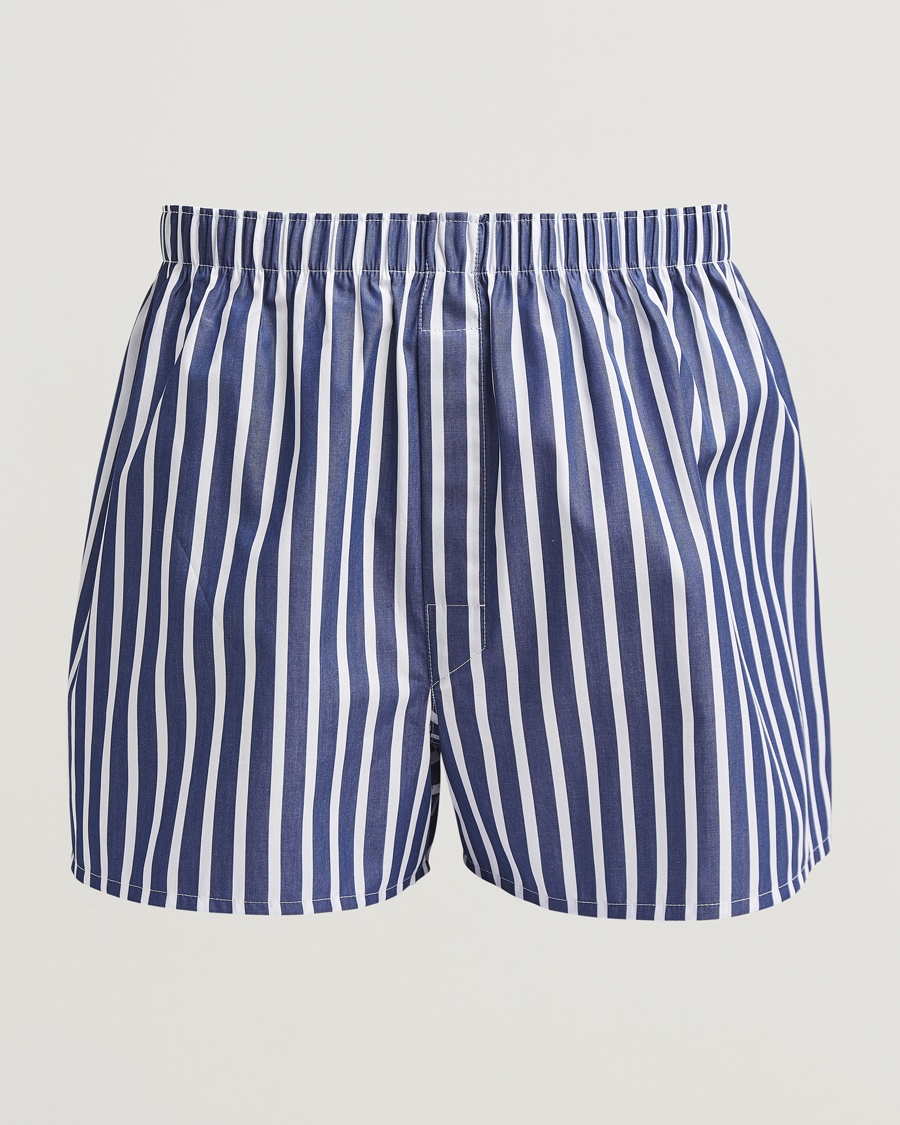 Sunspel Classic Woven Cotton Boxer Shorts Navy/White Stripe – Bleu