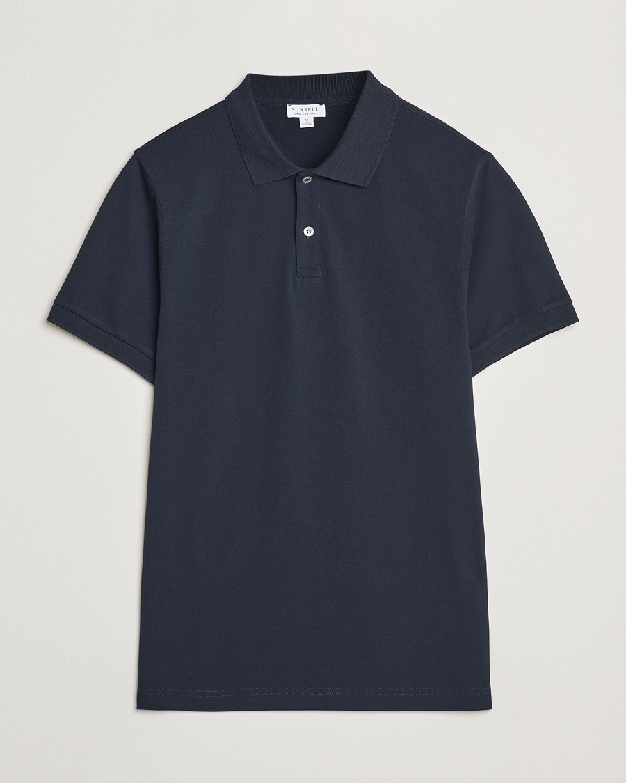 Sunspel Supima Cotton Short Sleeve Pique Polo Midnight Navy – Bleu
