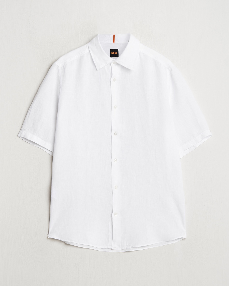 BOSS ORANGE Rash Linen Short Sleeve Shirt White – Blanc