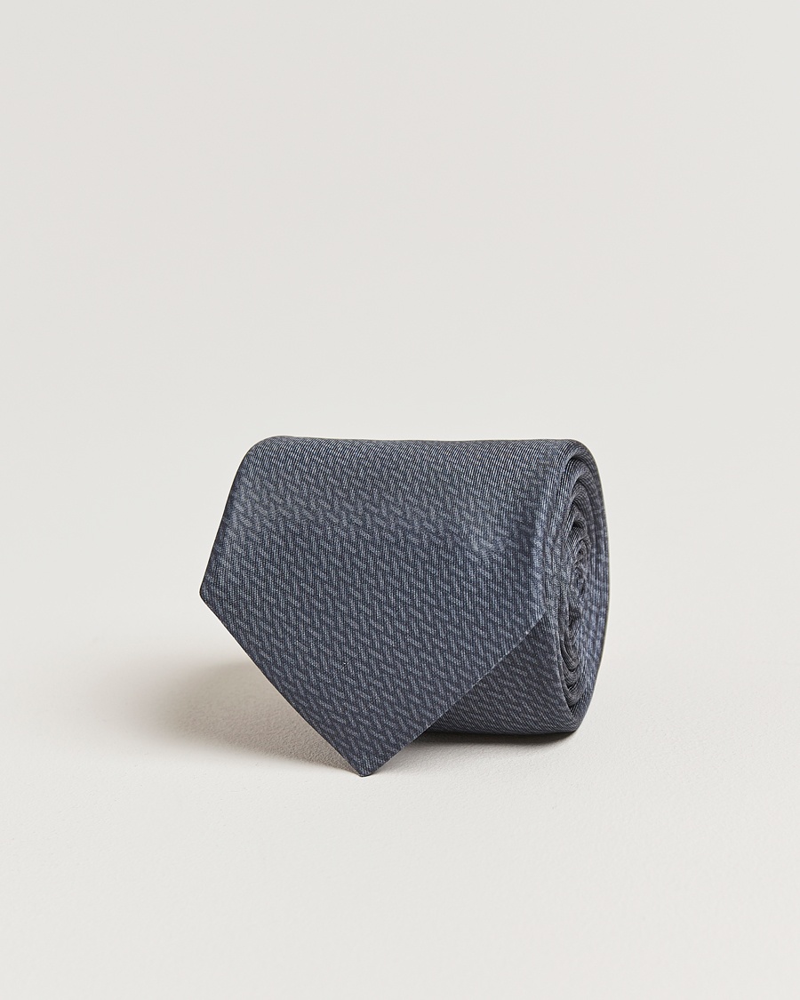 Stenströms Printed Silk Tie 7,5cm Mid Grey – Gris