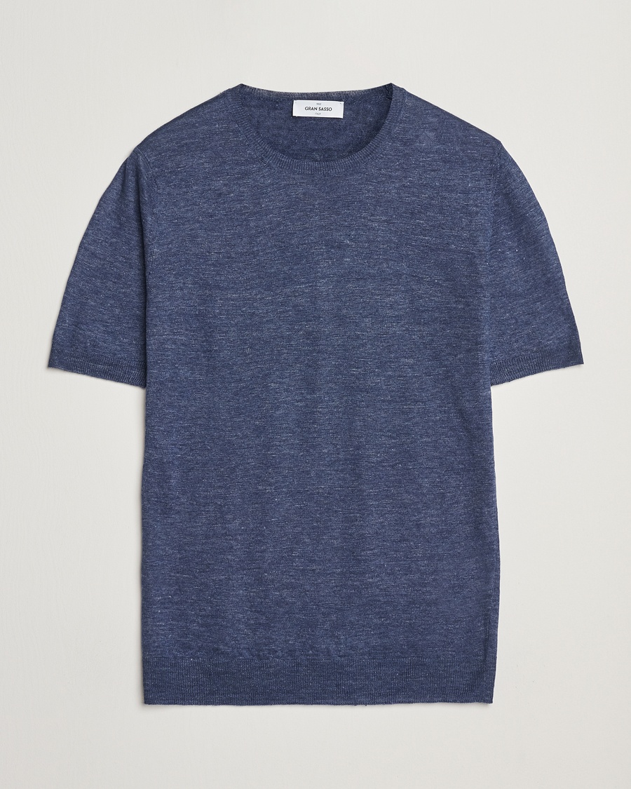 Gran Sasso Knitted Linen T-Shirt Navy Melange – Bleu