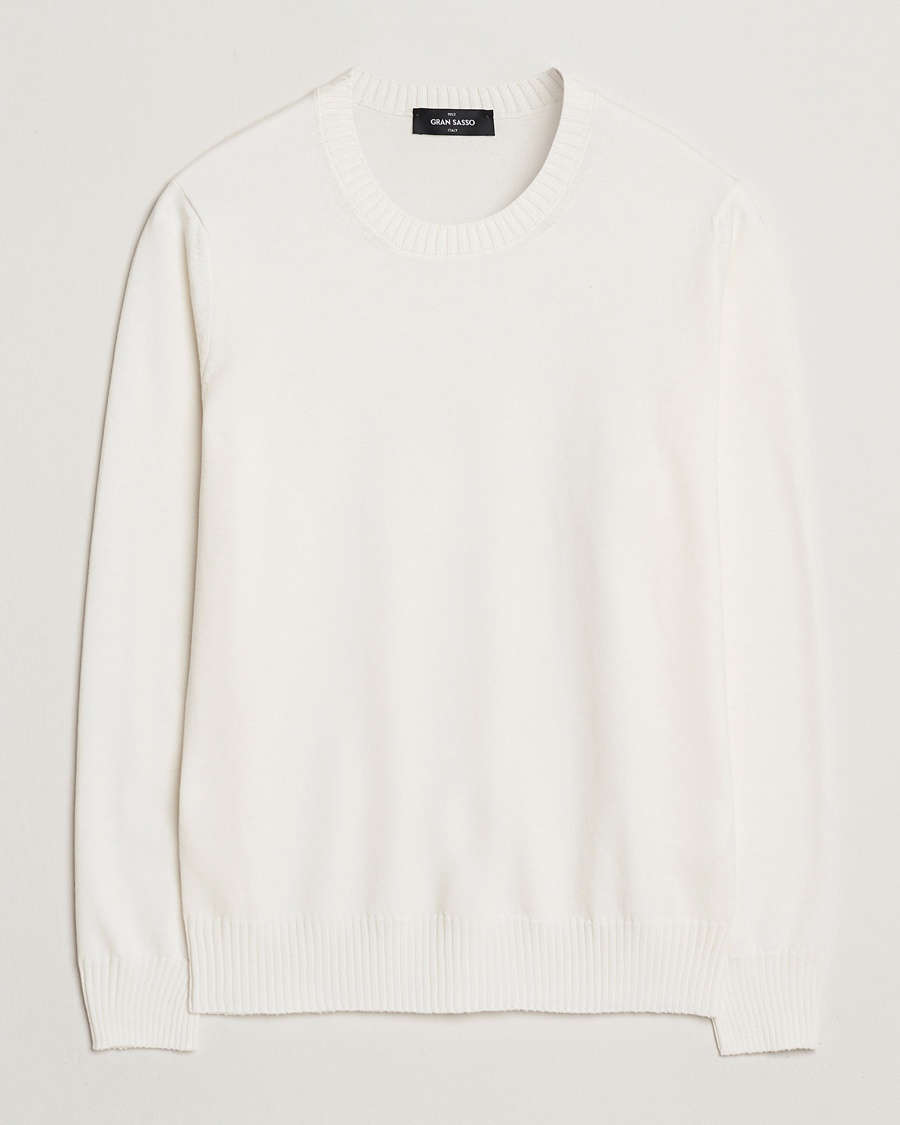 Gran Sasso Cotton/Cashmere Knitted Crew Neck Sweater Cream Melange – Blanc