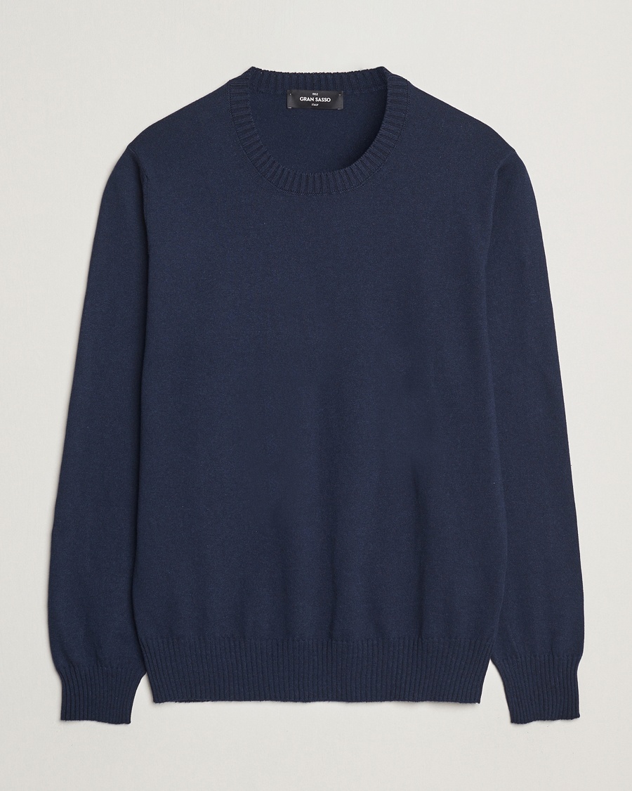 Gran Sasso Cotton/Cashmere Knitted Crew Neck Sweater Navy Melange – Bleu