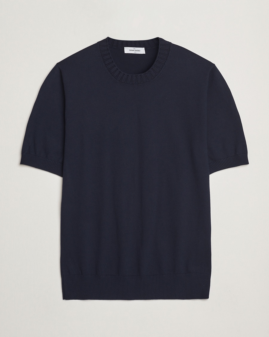 Gran Sasso Cotton Heavy Knitted Crew Neck T-Shirt Navy – Bleu