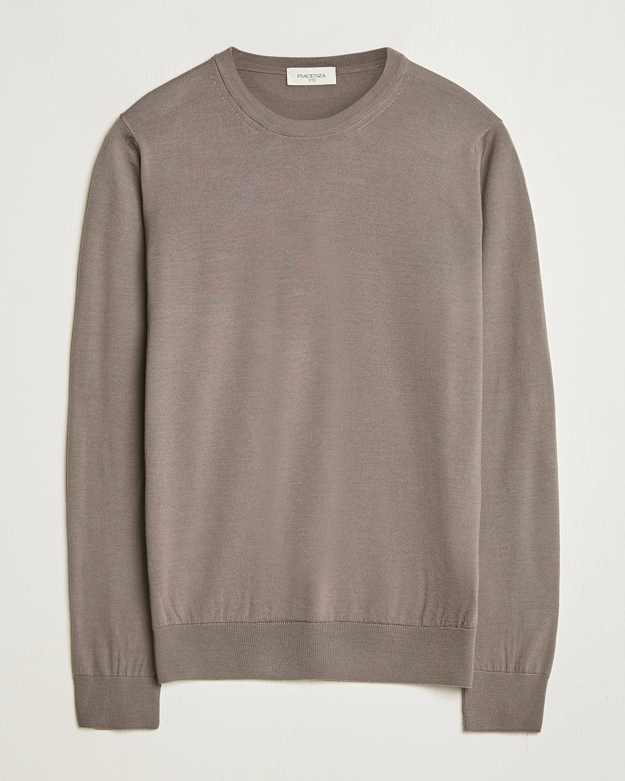 Piacenza Cashmere Merino Wool Crew Neck Sweater Taupe – Marron