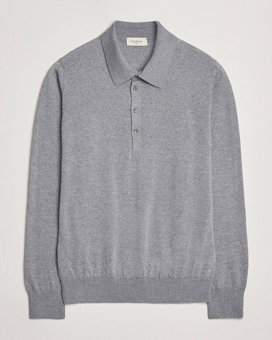 Piacenza Cashmere Merino Wool Long Sleeve Polo Light Grey – Gris